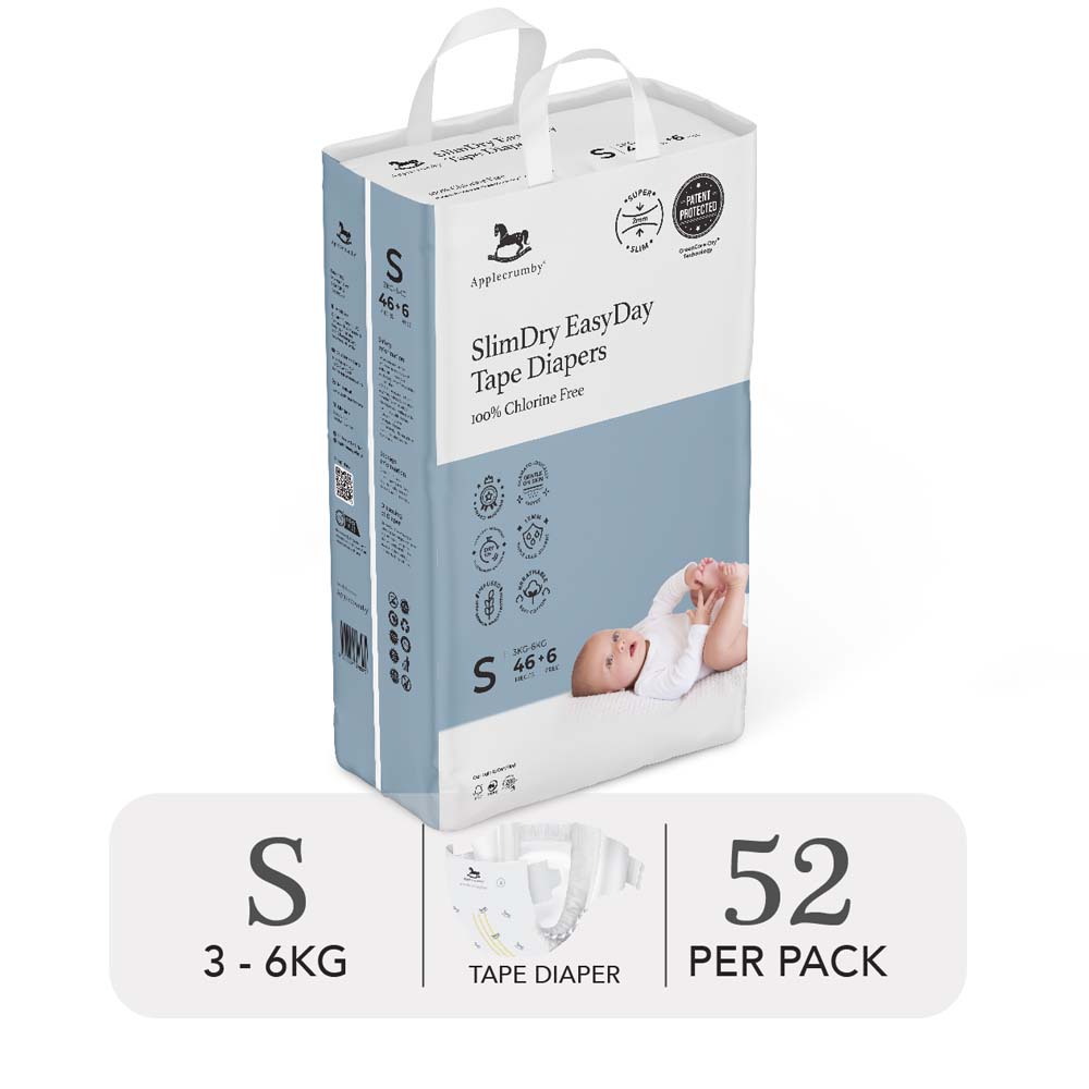 Bỉm dán ngày Applecrumby Airplus Overnight Mega Tape size S – 52 miếng (3-6KG)
